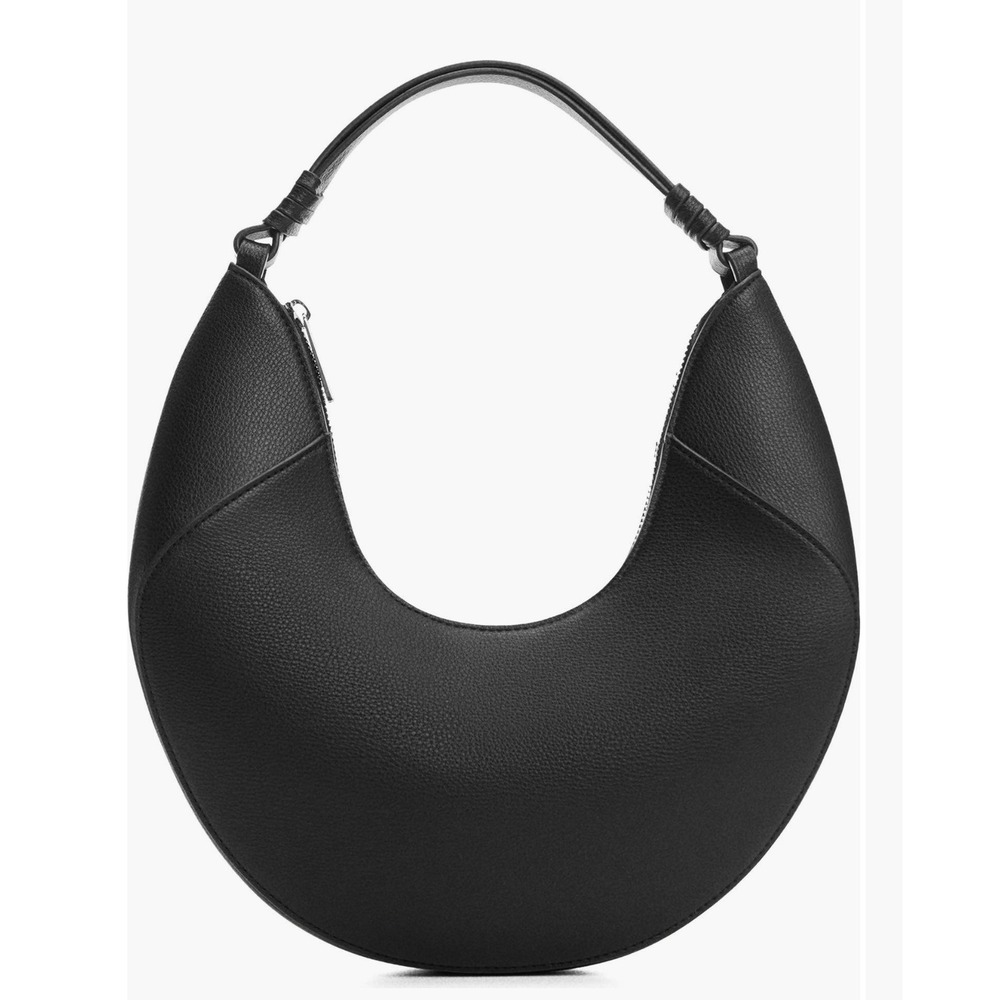 MANGO Faux Leather Hobo Ergo Shoulder Bag Blk Crescent Purse Handbag Minimalist